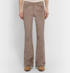 AMIRI - Stack Skinny-Fit Flared Cotton-Blend Velvet Trousers - Neutrals