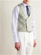 Favourbrook - Shawl-Collar Double-Breasted Herringbone Linen and Silk-Blend and Satin Waistcoat - Green