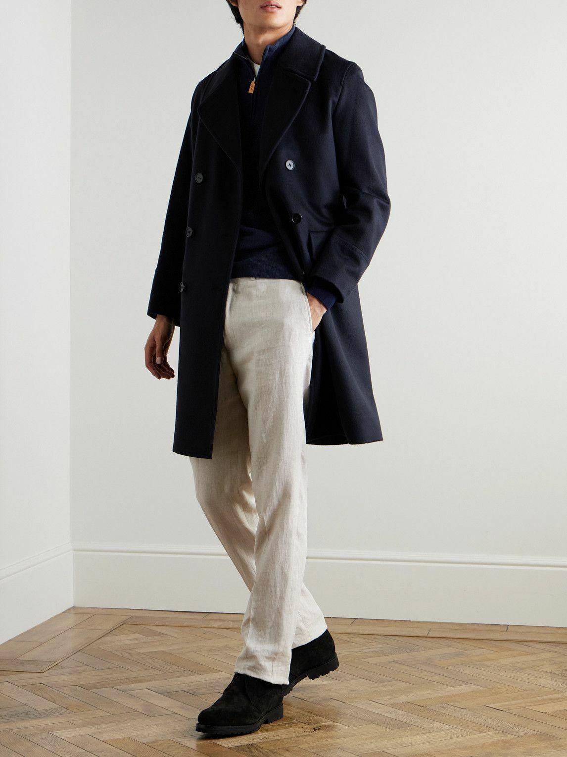 Kingsman - Wade Merino Wool and Cashmere-Blend Half-Zip Sweater - Blue