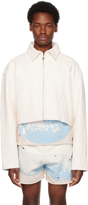 Photo: Liberal Youth Ministry White Embossed Leather Jacket