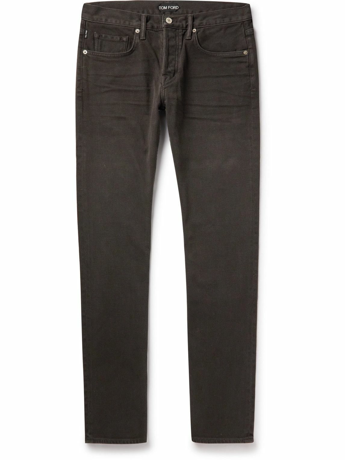 TOM FORD - Slim-Fit Straight-Leg Stretch-Cotton Twill Trousers - Brown ...