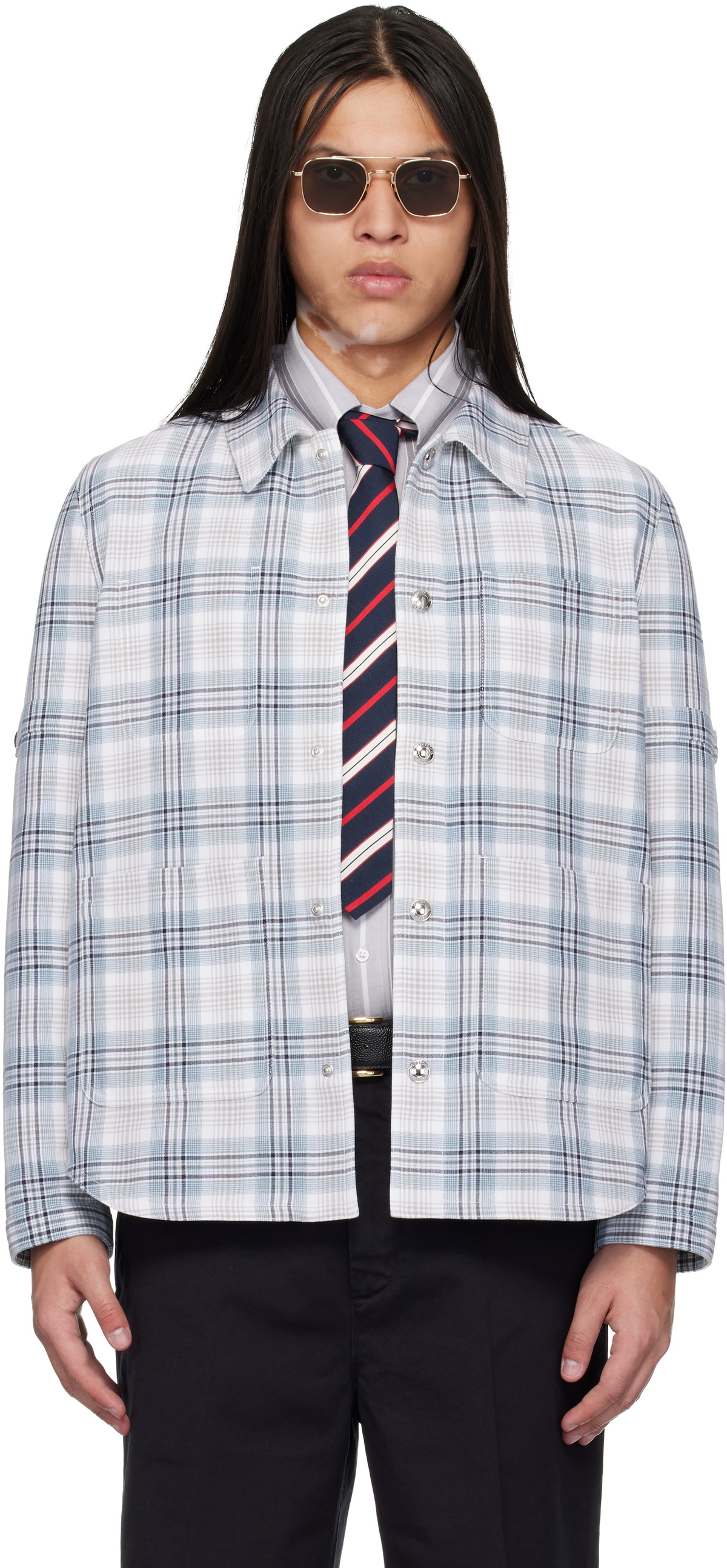 Thom Browne Grey 4-Bar Double-Zip Raglan Jacket Thom Browne