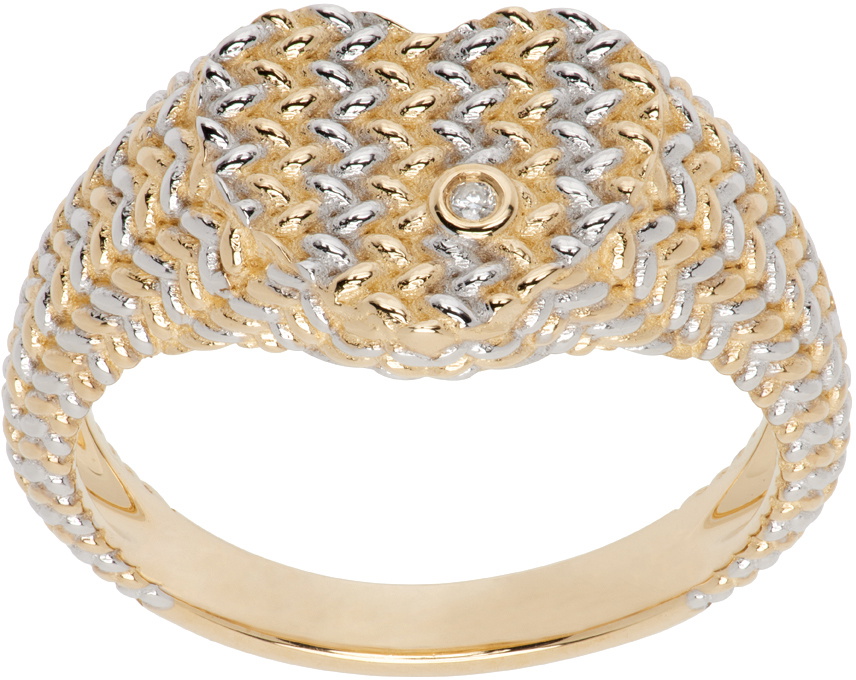 Yvonne Léon Gold & White Gold Baby Chevalière Cœur Natte Ring