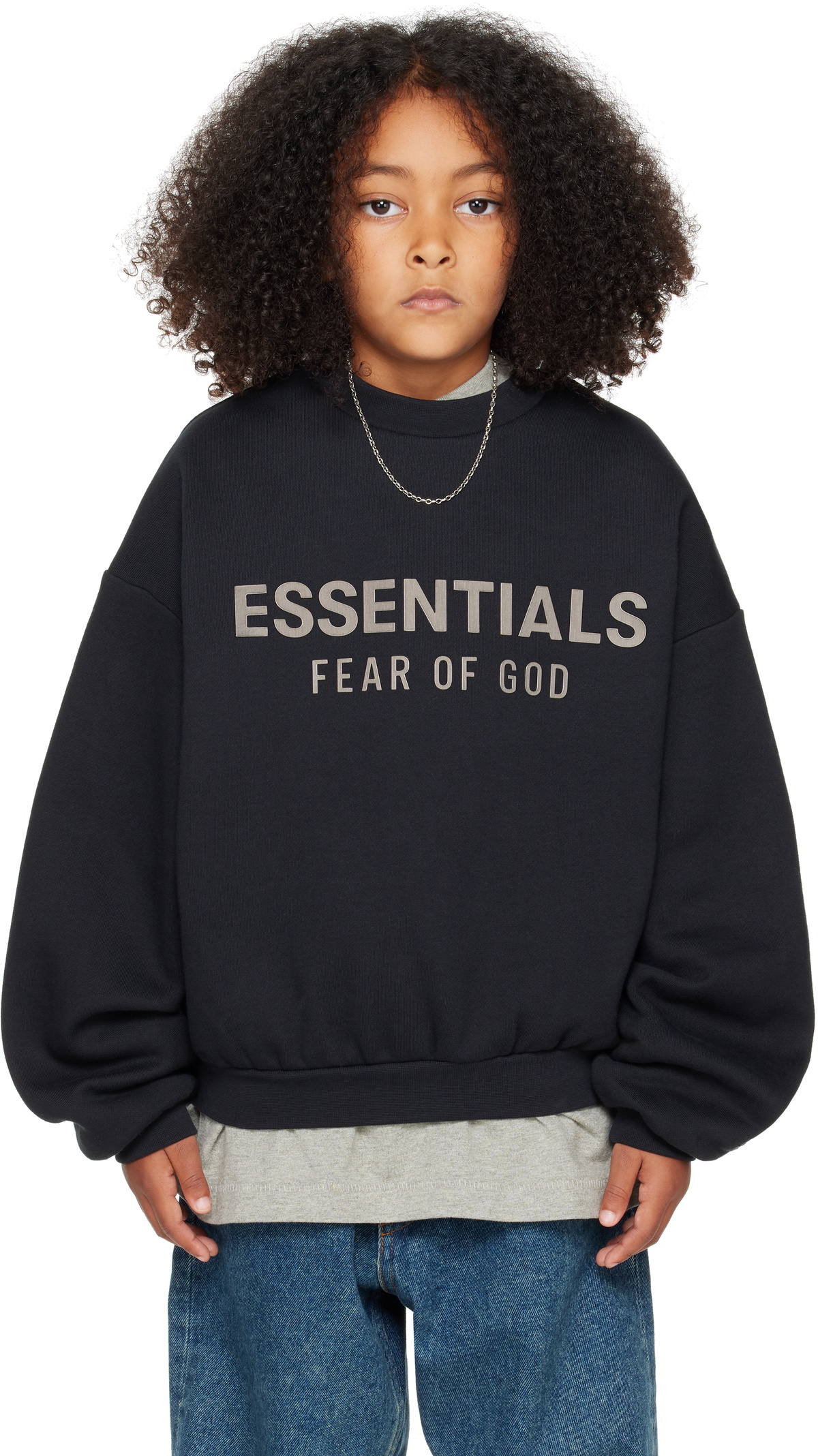 Kids Black Fleece Crewneck Sweatshirt by Fear of God ESSENTIALS