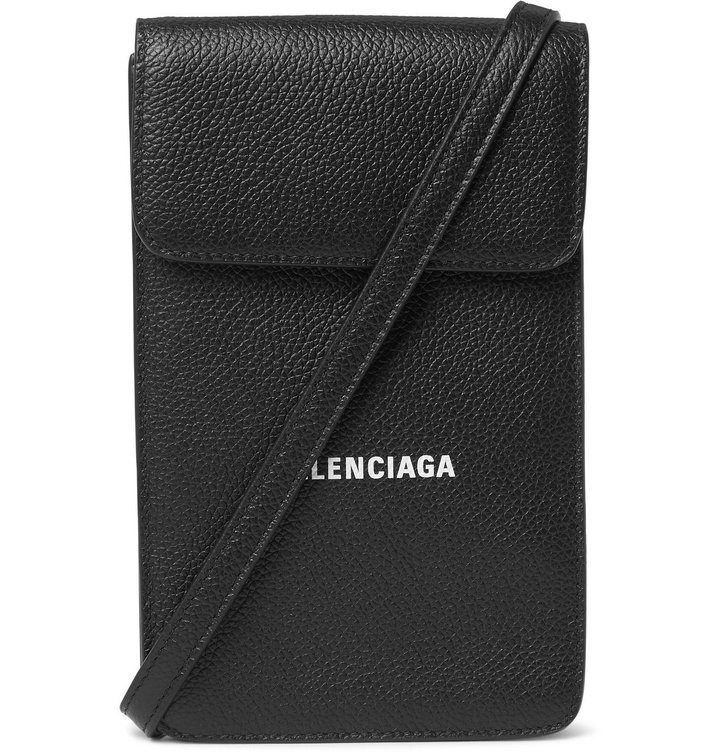 Photo: Balenciaga - Logo-Print Full-Grain Leather Pouch with Lanyard - Black