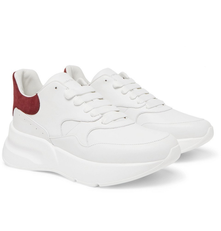 Photo: Alexander McQueen - Exaggerated-Sole Suede-Trimmed Leather Sneakers - White