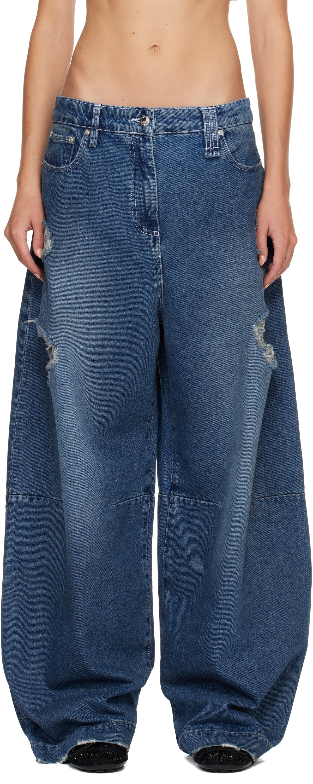 Simone Rocha Blue Embellished Wide Leg Puddle Jeans Simone Rocha