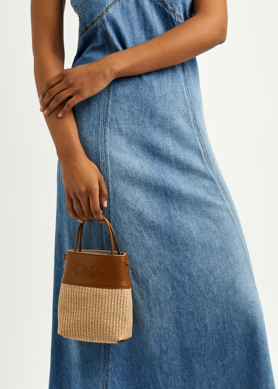 Chloe Sense Micro Raffia and Leather Tote - Caramel - One Chloe Sense Micro Raffia and Leather Tote - Caramel - One