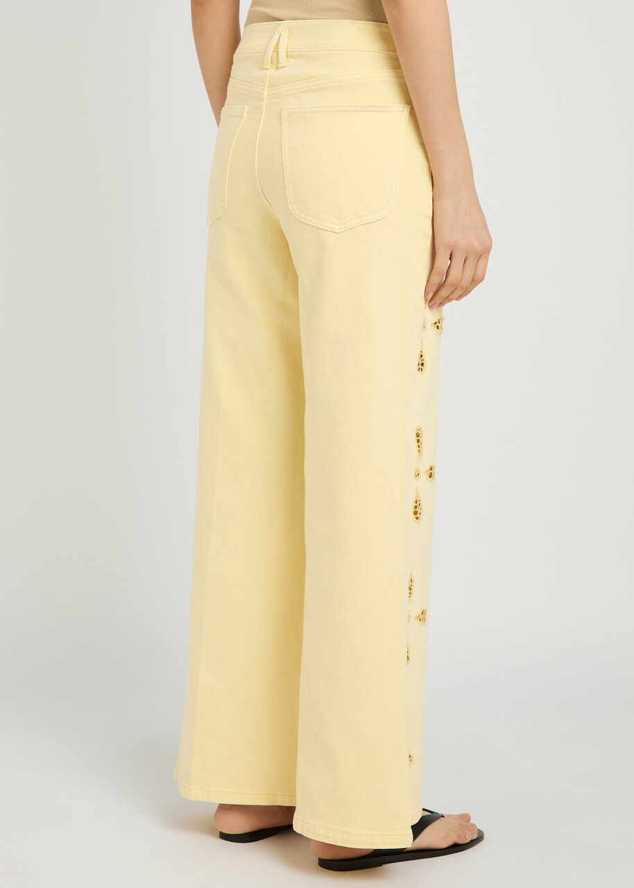 Good American Embroidered Wide-leg Denim Jeans Yellow