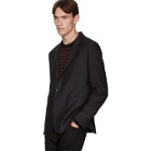 PS by Paul Smith Navy and Brown Wool Zig-Zag Mid-Fit Blazer