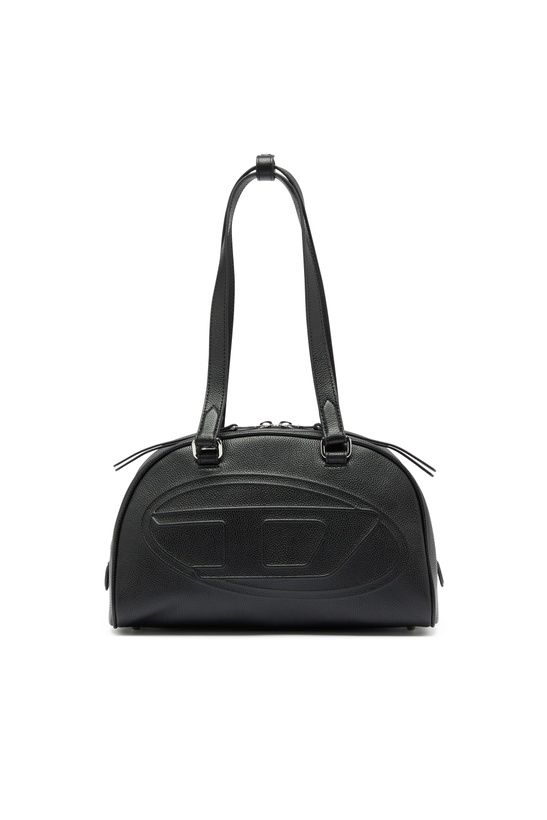 Photo: Diesel 1DR Dome - Leather Boston bag with embossed logo - Handbags - Unisex - Black