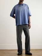 4SDesigns - Logo-Appliquéd Tie-Dyed Cotton and Linen-Blend Jersey T-Shirt - Blue