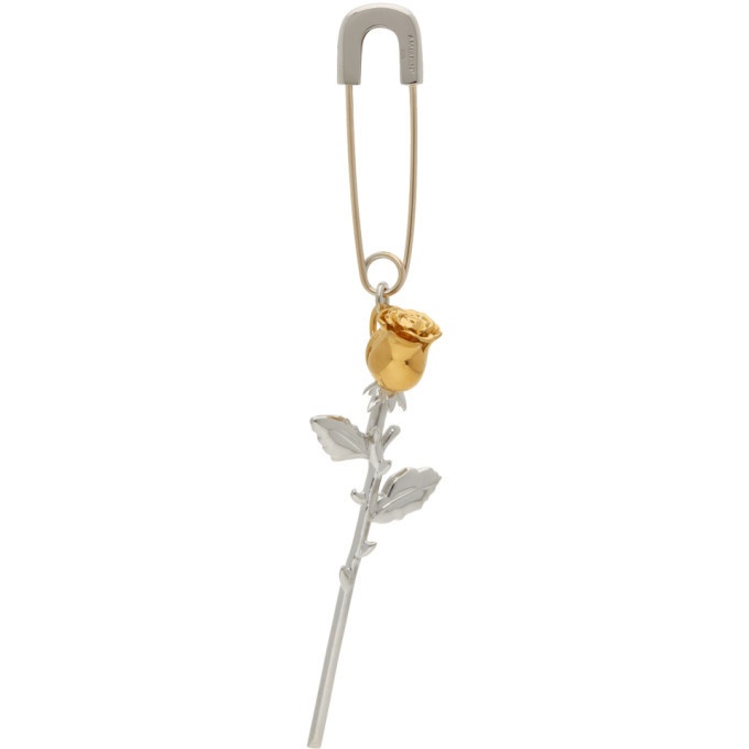 Photo: Ambush Silver and Gold Rose Charm Safety Pin Single Earring