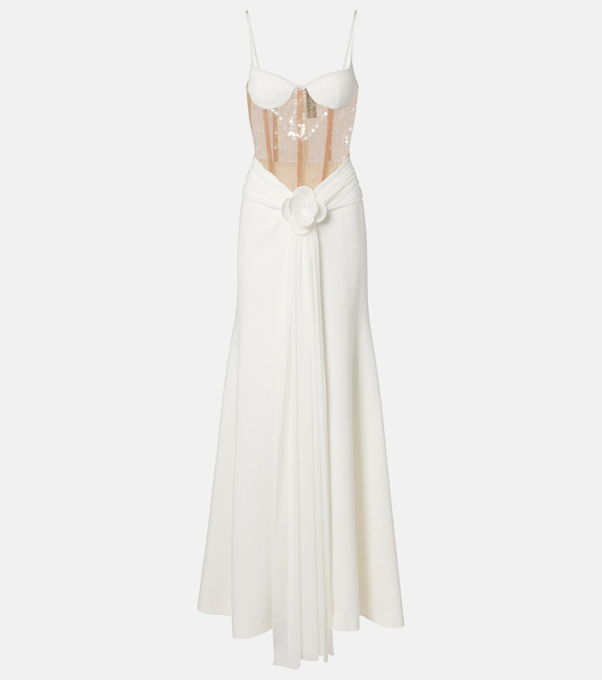 David Koma Floral-appliqué sequined bustier gown