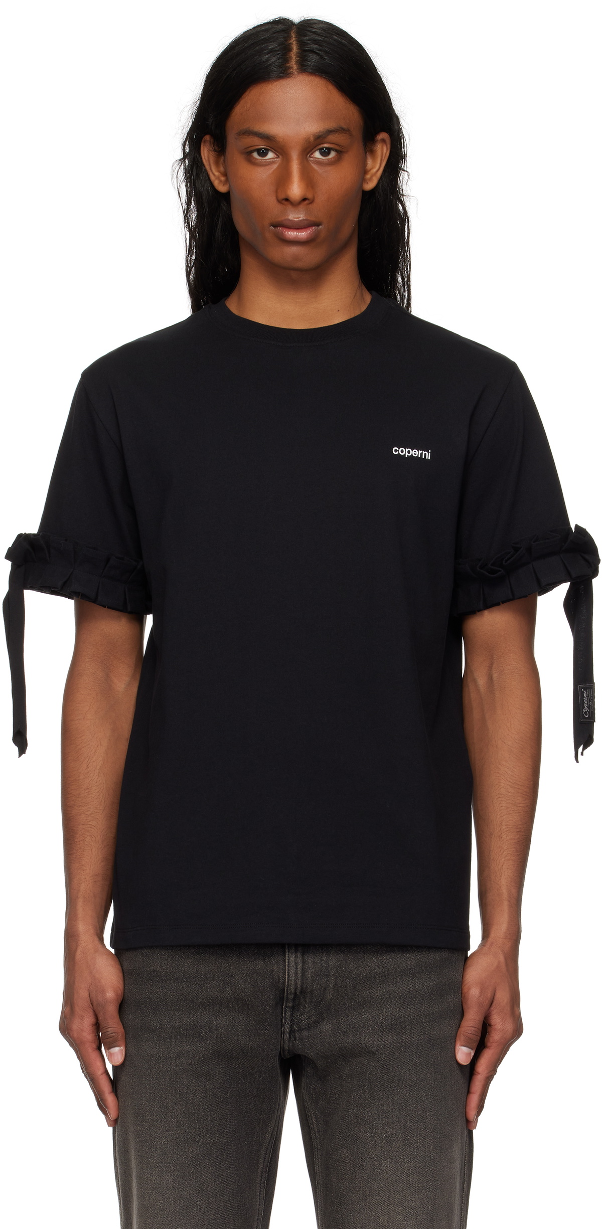 Coperni Black Ruffle Logo Boxy T-shirt