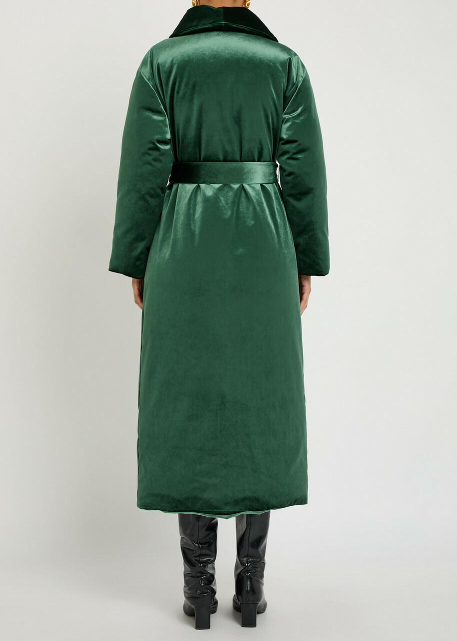 Alice + Olivia Ima Padded Belted Velvet Coat Green