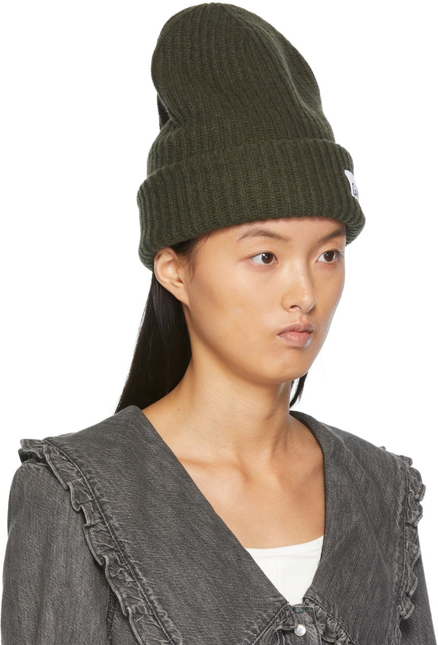 GANNI Green Recycled Rib Knit Beanie