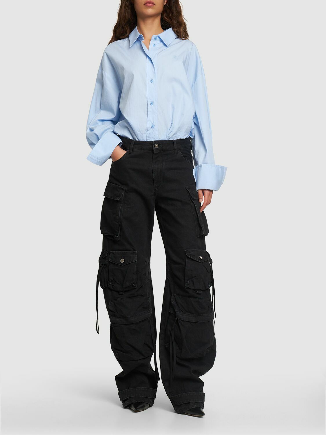 THE ATTICO - Fern Low Rise Wide Denim Cargo Jeans The Attico