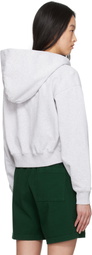 Sporty & Rich Gray Varsity Crest Cropped Zip Hoodie