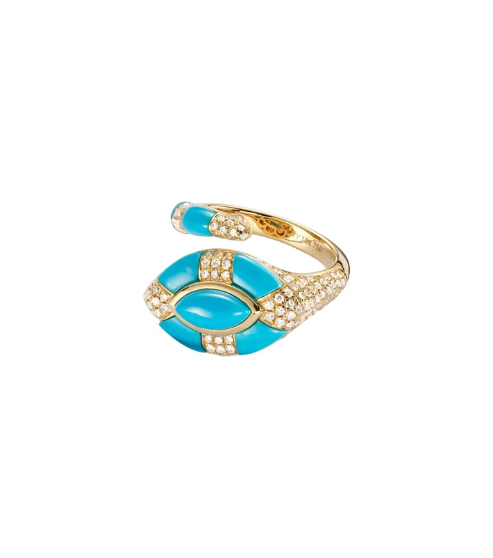 Photo: Shay Jewelry Riviera 18kt gold pinky ring with turquoise and diamonds
