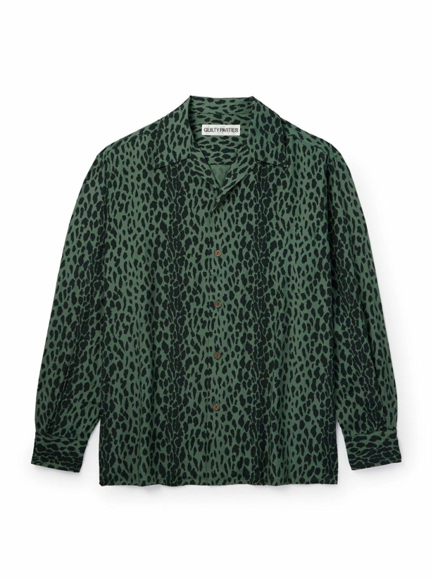 Photo: Wacko Maria - Tim Lehi Convertible-Collar Leopard-Print Woven Shirt - Green