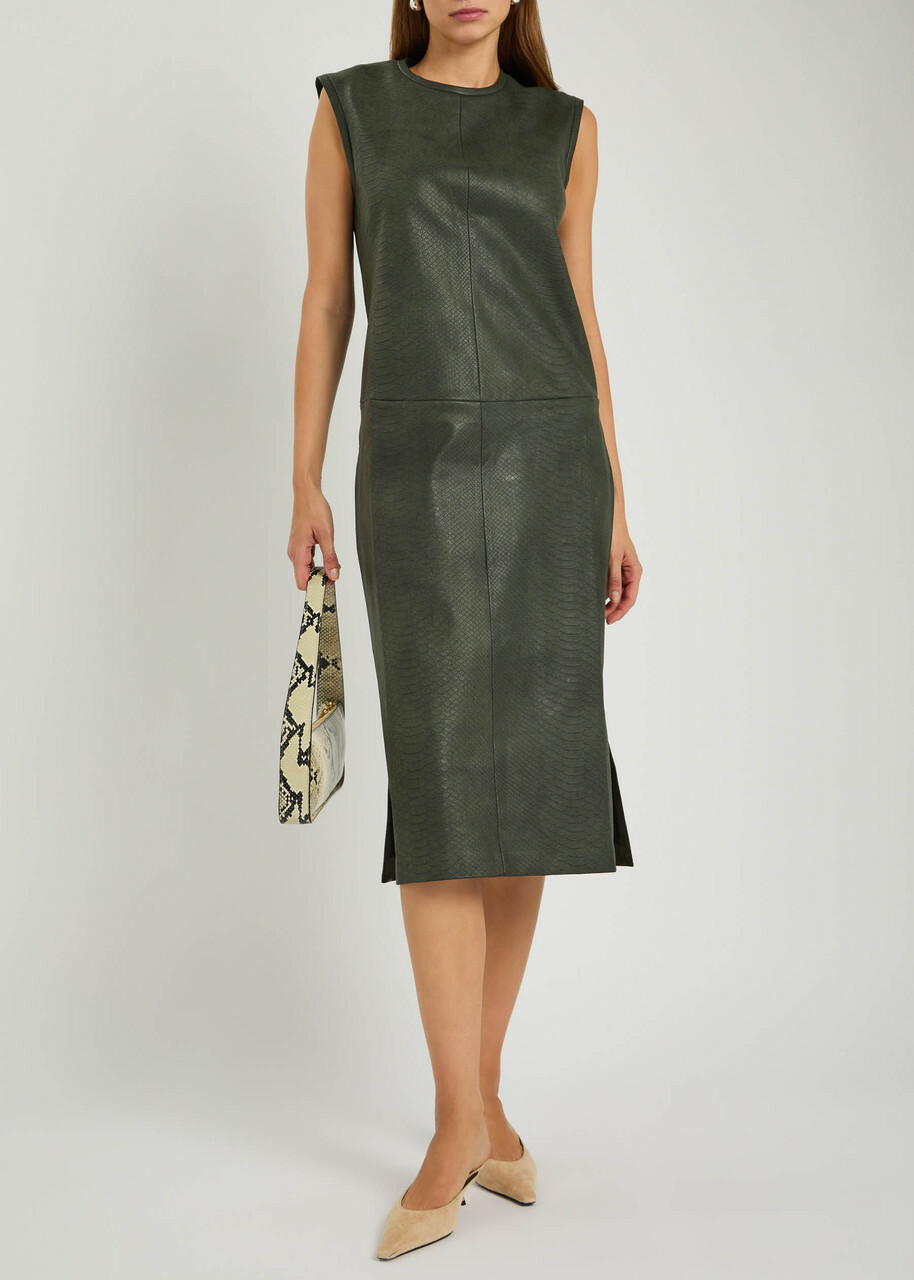 Stouls Caro Python-effect Stretch-leather Midi Dress Dark Green