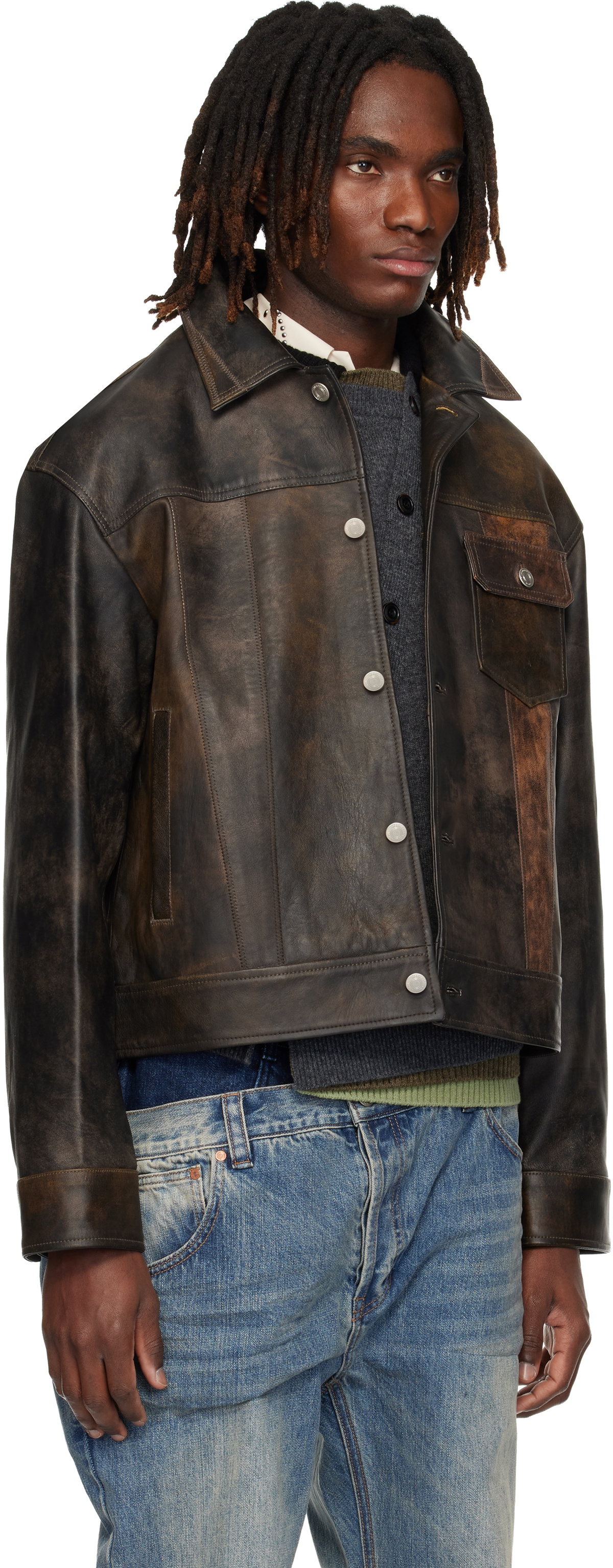 Andersson Bell Brown Leather Patchwork Trucker Jacket