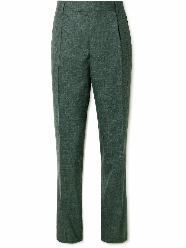 Photo: Mr P. - Mike Straight-Leg Pleated Wool, Silk and Linen-Blend Suit Trousers - Green