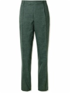 Mr P. - Mike Straight-Leg Pleated Wool, Silk and Linen-Blend Suit Trousers - Green