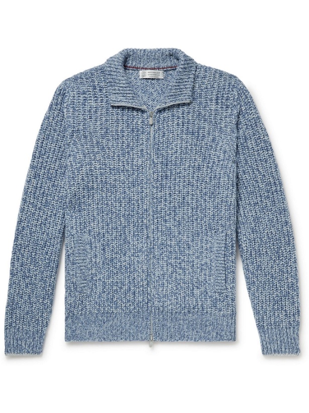 Photo: BRUNELLO CUCINELLI - Mélange Wool, Cashmere and Silk-Blend Zip-Up Sweater - Blue