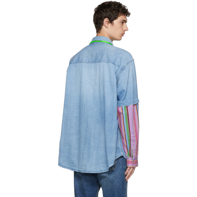 Balenciaga Blue Denim Striped Double Sleeve Shirt Balenciaga