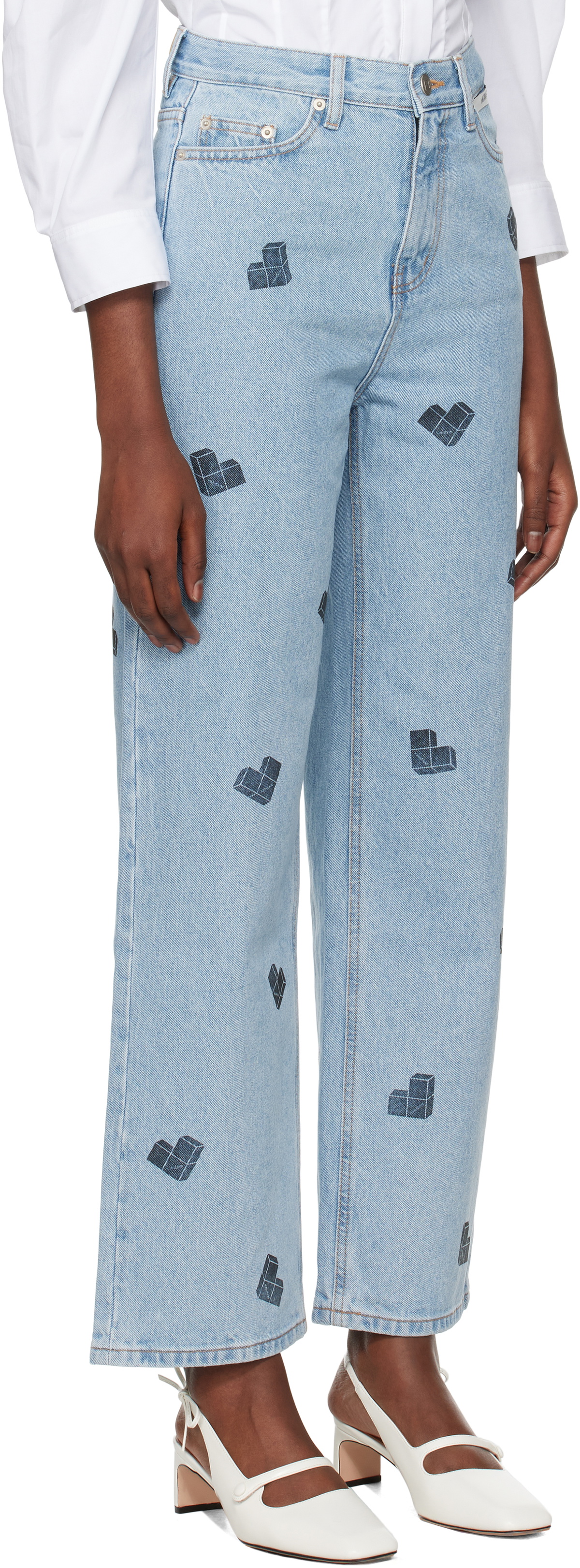 KIMHĒKIM Blue Heart Puzzle Stamped Jeans