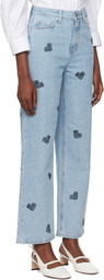 KIMHĒKIM Blue Heart Puzzle Stamped Jeans