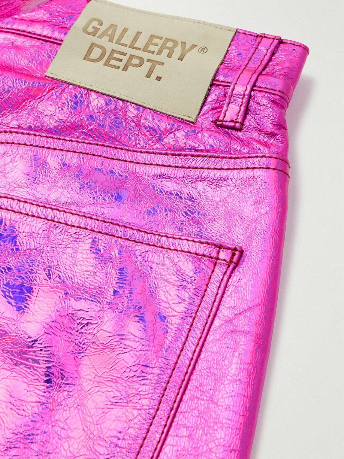 Gallery Dept. - Logan Galactic Flared Distressed Metallic Crinkled-Leather Trousers - Pink