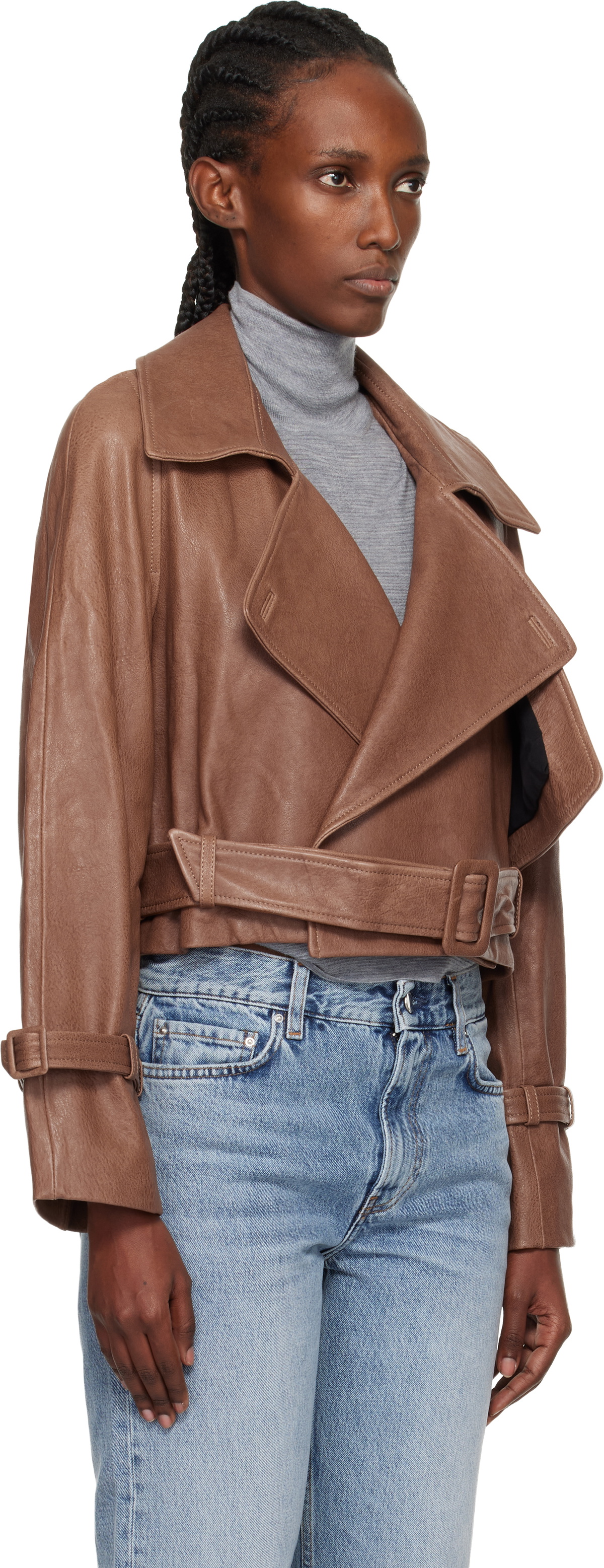Nour Hammour Tan Hatti Cropped Leather Jacket