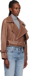 Nour Hammour Tan Hatti Cropped Leather Jacket
