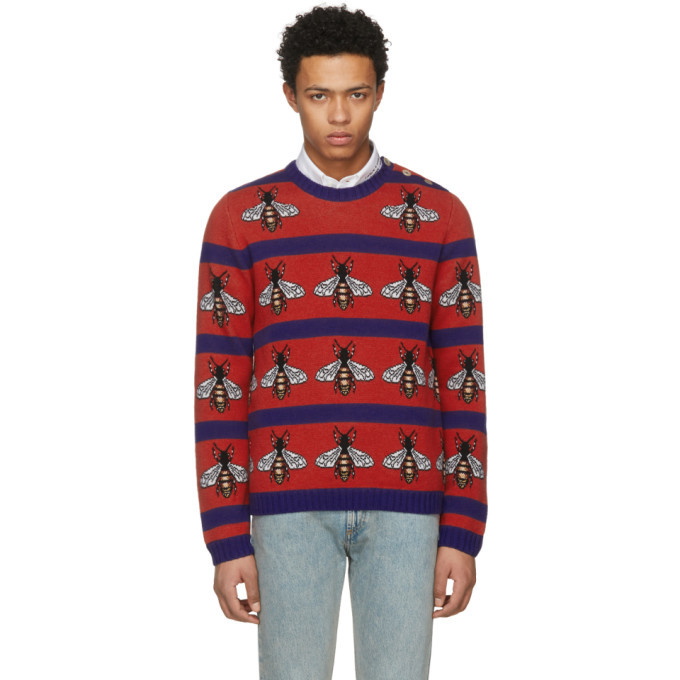 Photo: Gucci Red and Navy Striped Bee Sweater