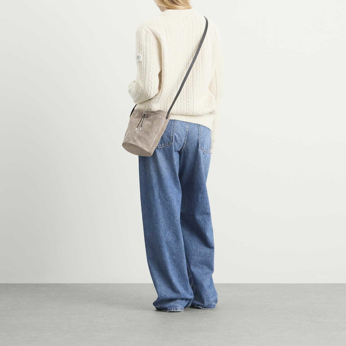 Maison Margiela Women's Suede Small Shoulder Pouch in Vison/Black/Chestnut 