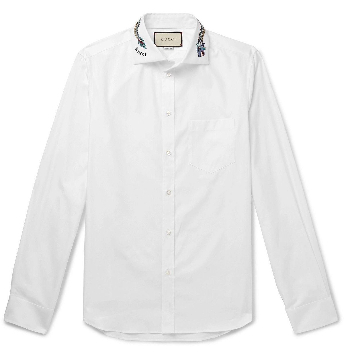 Gucci - White Slim-Fit Cutaway-Collar Embroidered Cotton-Poplin Shirt ...