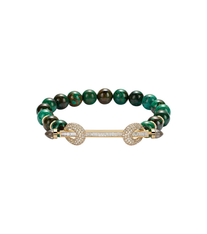 Photo: Ananya Chakra 18kt gold beaded bracelet with gemstones