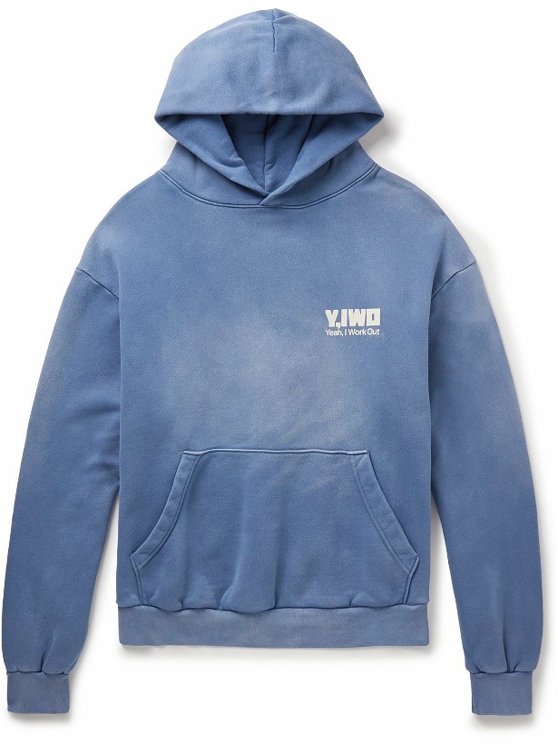 Photo: Y,IWO - Hardwear Logo-Print Distressed Cotton-Jersey Hoodie - Blue