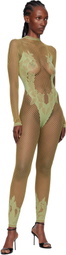 Poster Girl Green Leaves Fishnet Capri Jumpsuit