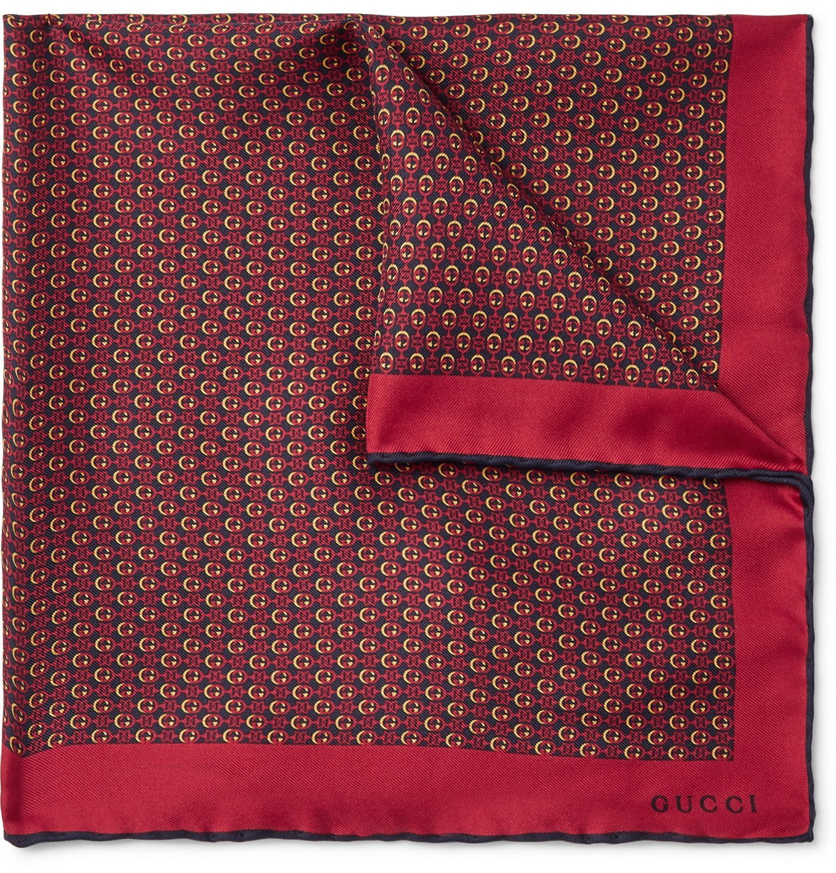 GUCCI - Monogram-Print Silk-Twill Pocket Square - Red Gucci