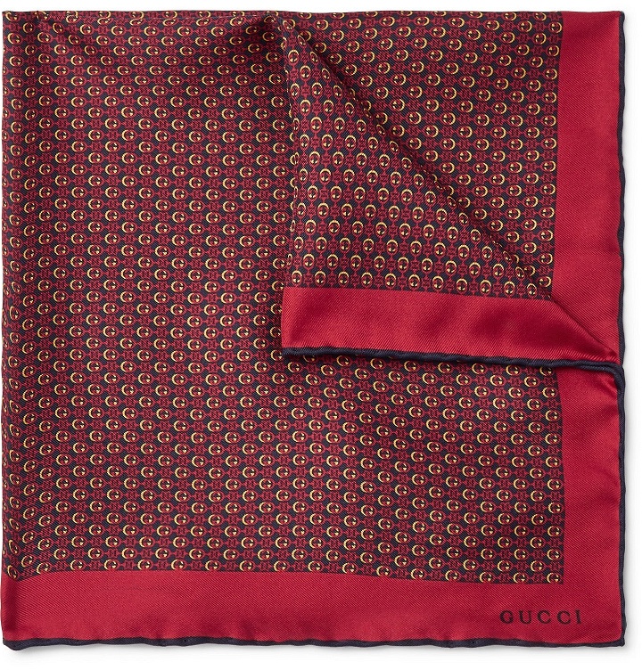 Photo: GUCCI - Monogram-Print Silk-Twill Pocket Square - Red