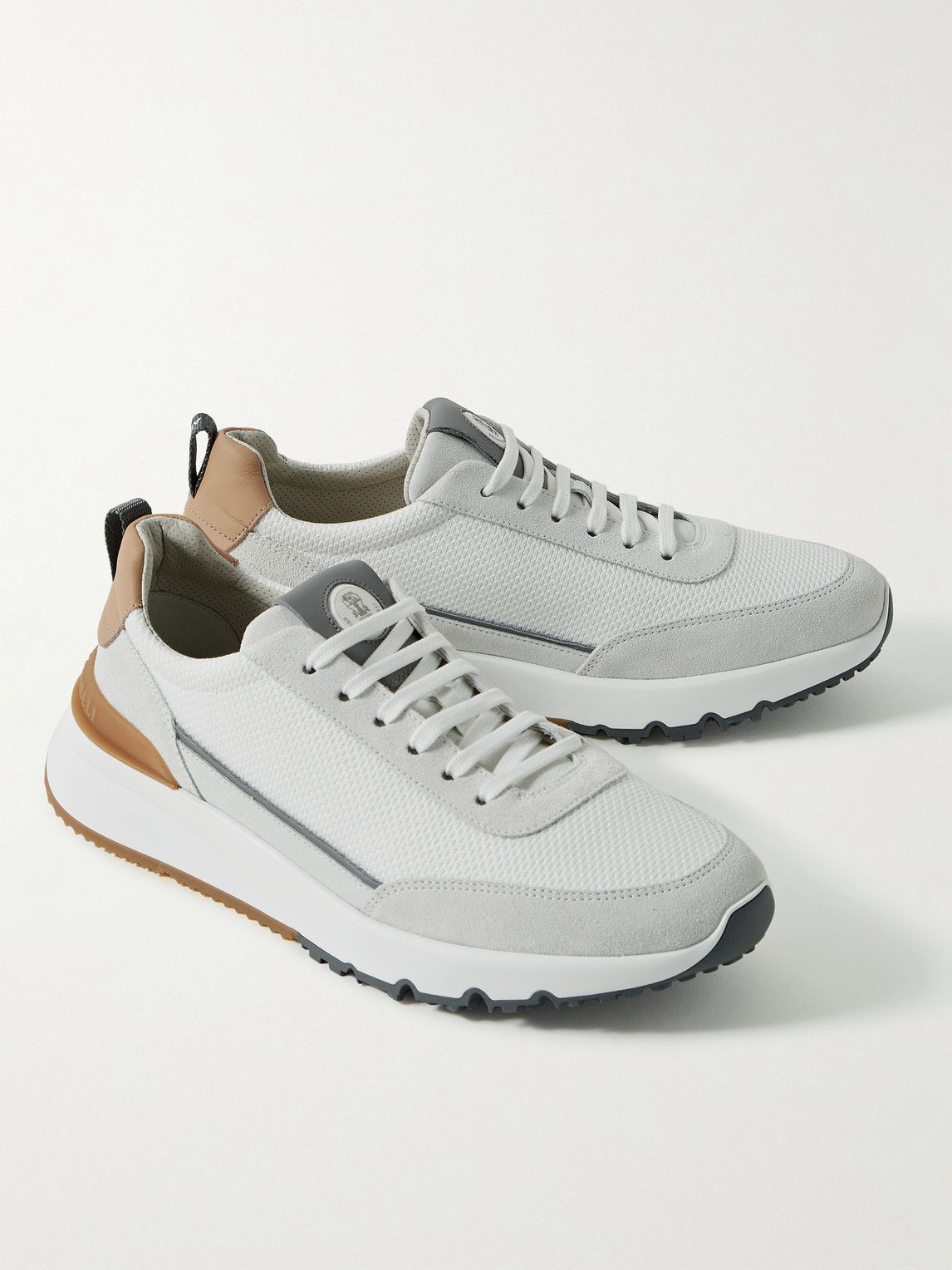 Leather-Trimmed Mesh Sneakers