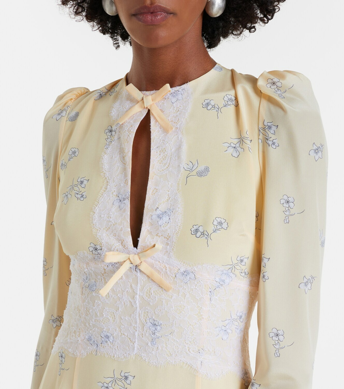 Alessandra Rich Lace-trimmed floral silk midi dress