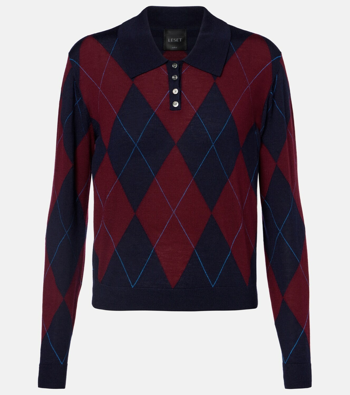 Leset James argyle wool polo sweater