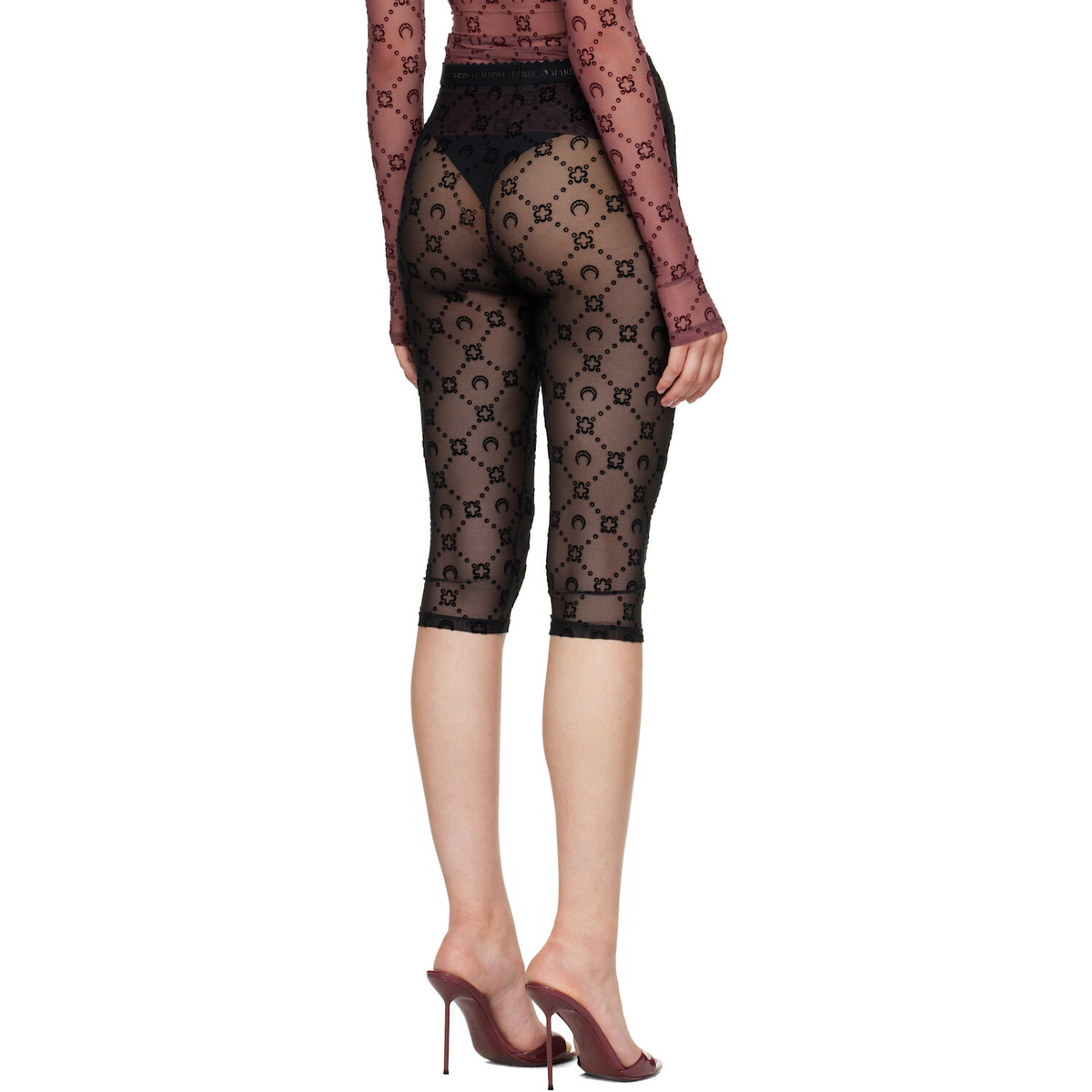 Marine Serre Black Moonogram Mesh Flock Capri Leggings
