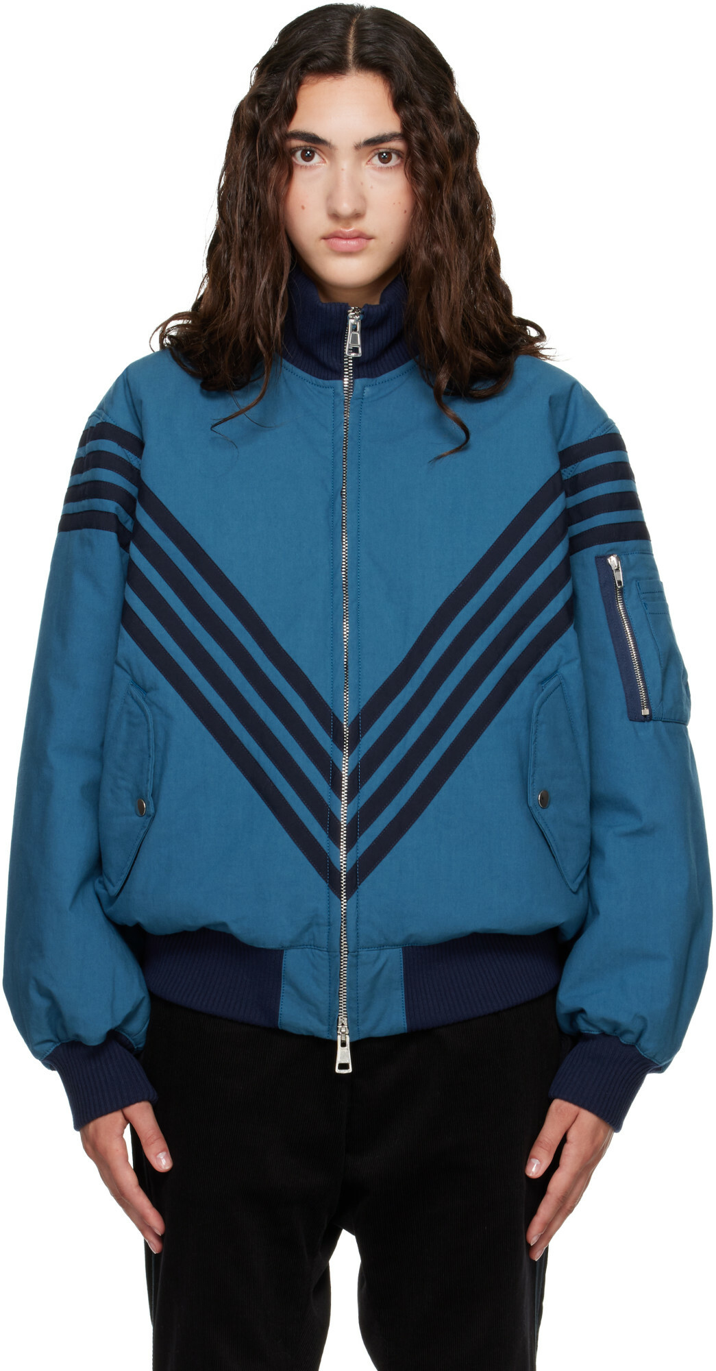 Stefan Cooke Blue Chevron Tanker Bomber Jacket