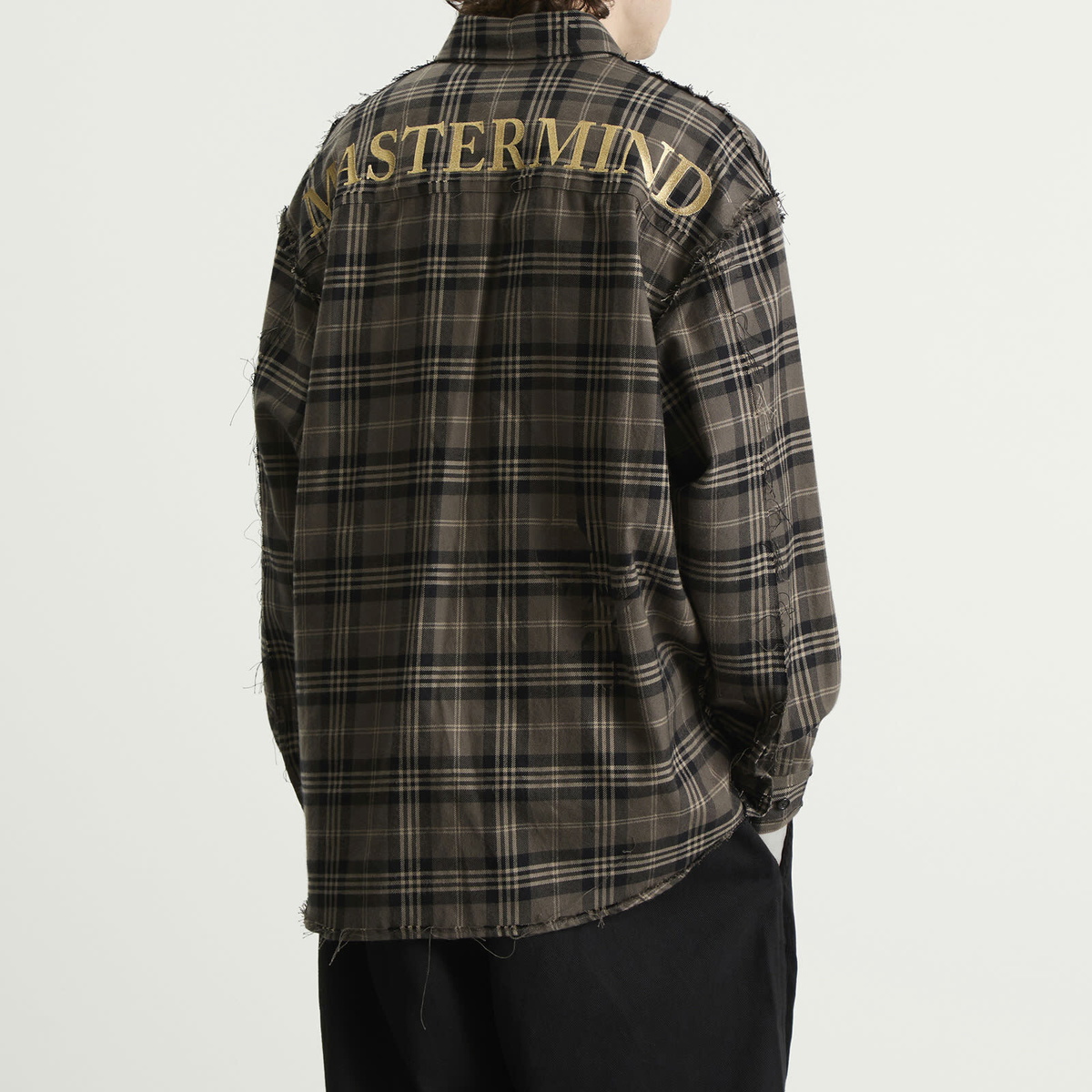 MASTERMIND WORLD Men's Reversible Raw Edge Plaid Shirt in Gray Plaid